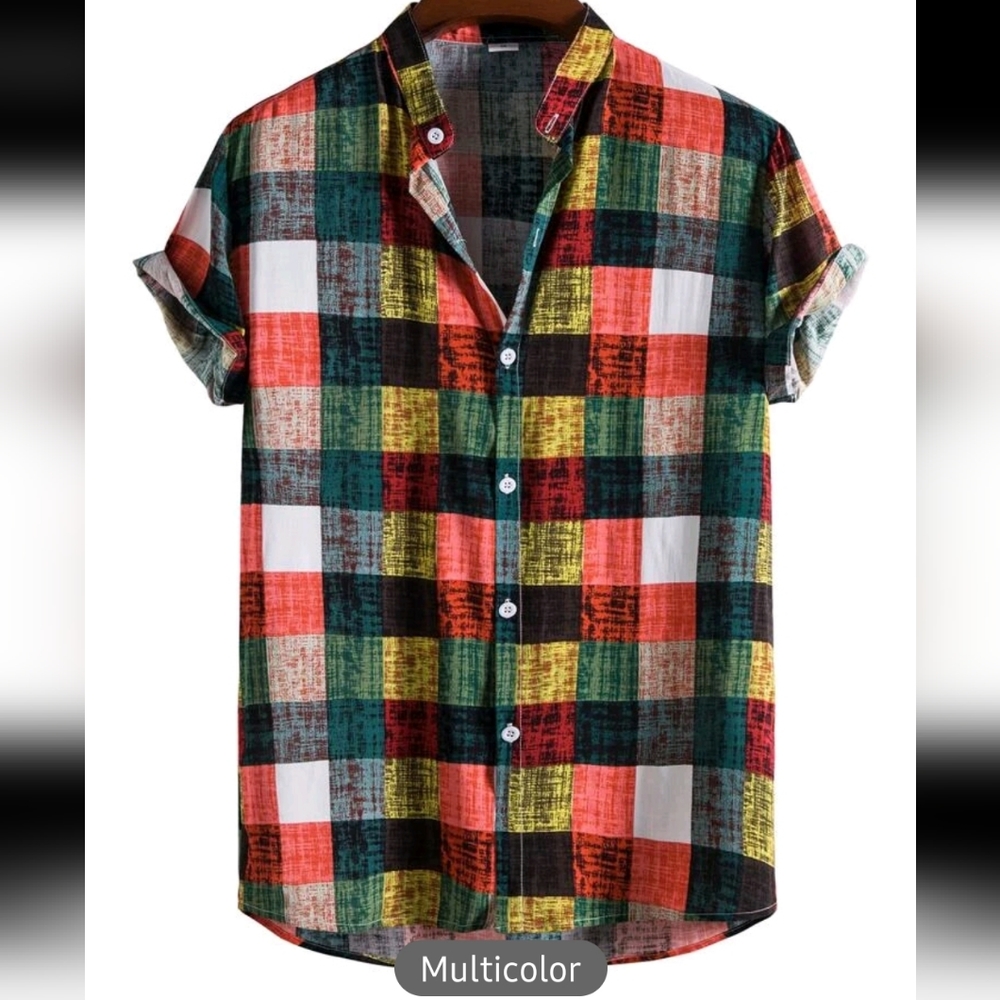 Manfinity Hypemode Mens Plaid Print Front Shirt Chinese Collar Medium